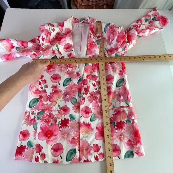Staccato Callie Open Front Floral Blazer SZ S Pink Peach Green White Lined - Picture 9 of 11